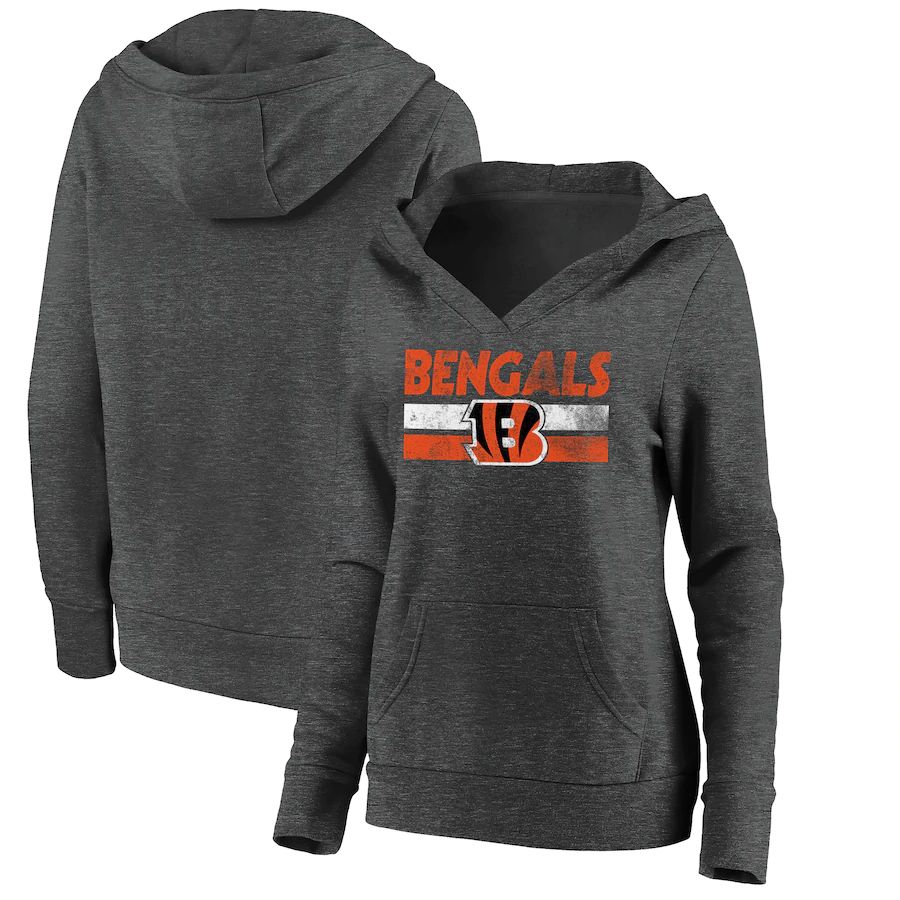 Women Cincinnati Bengals Fanatics Branded Charcoal First String V-Neck Pullover Hoodie